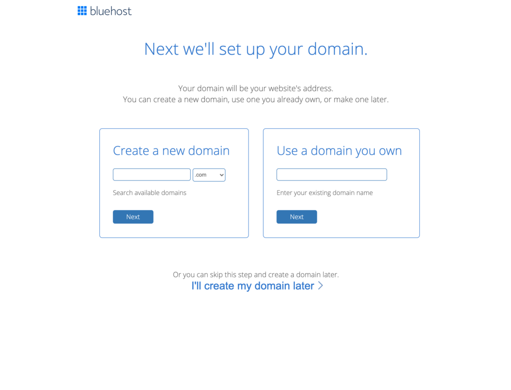 Bluehost web hosting sign up screen 3