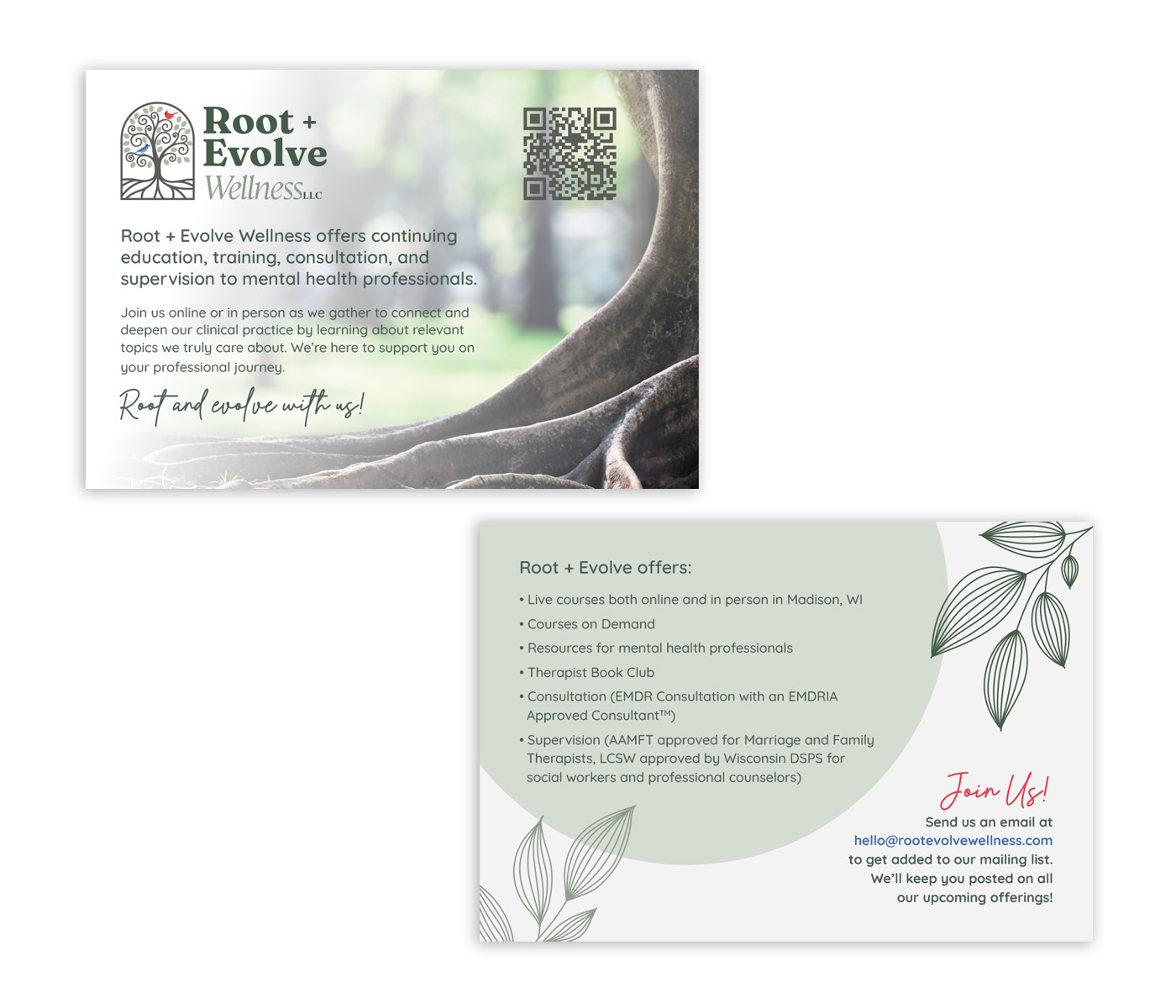 Root + Evolve Wellness Postcard Design